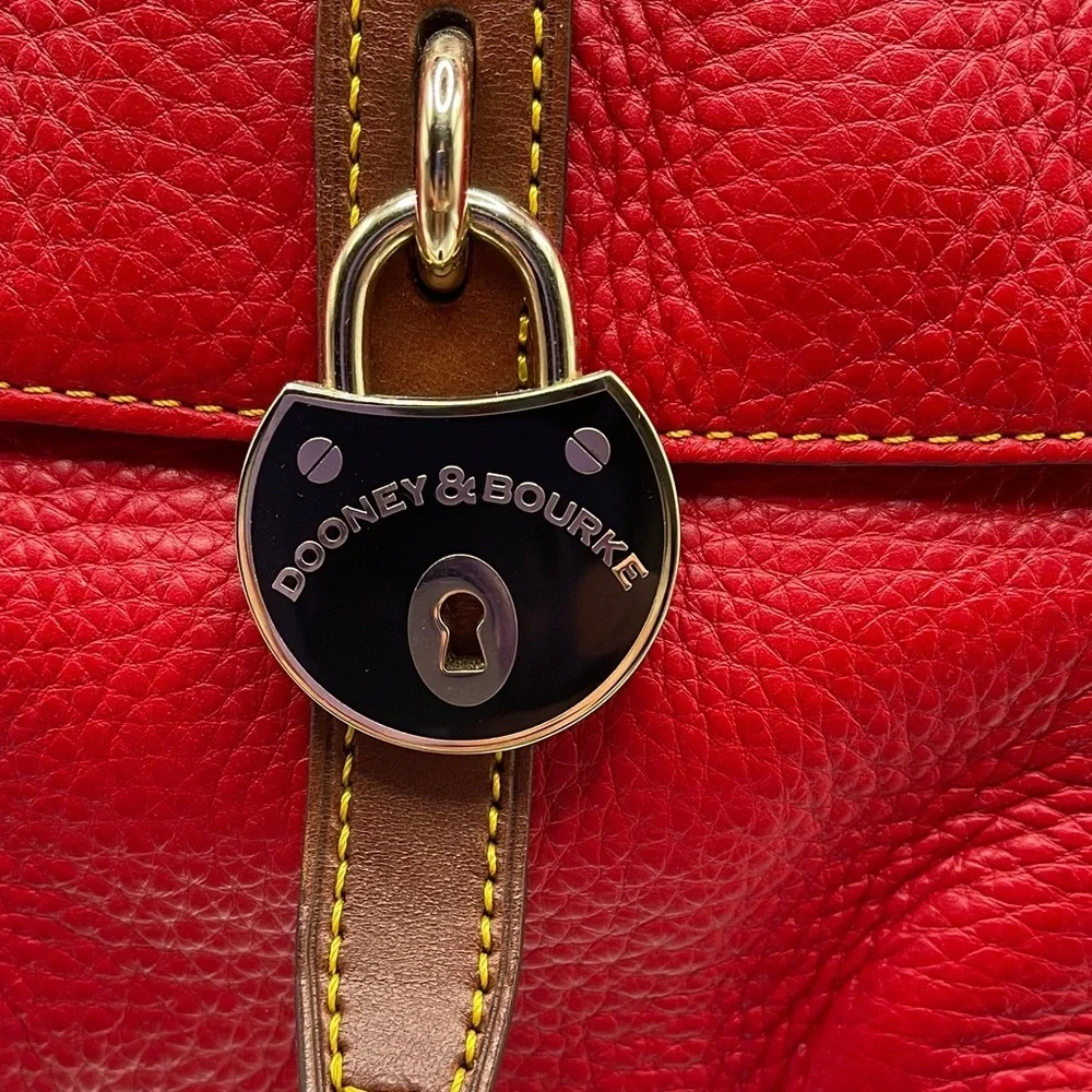 Dooney & Bourke Red Leather Shoulder Bag with Brown Accents Beautiful Dooney BIG - Picture 2 of 13